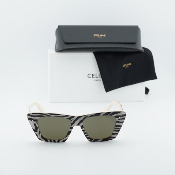 Celine CL40187I 99E Cat Eye Sunglasses - White and Black Animal/Grey main image 8